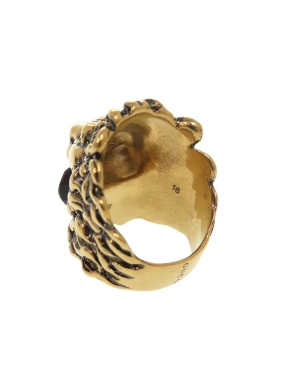 Gucci Lion Head Metal Stone Gold Ring